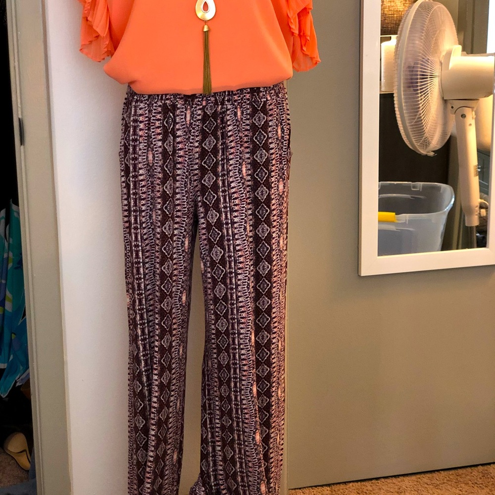 Pattern Palazzo Pants with Pocket